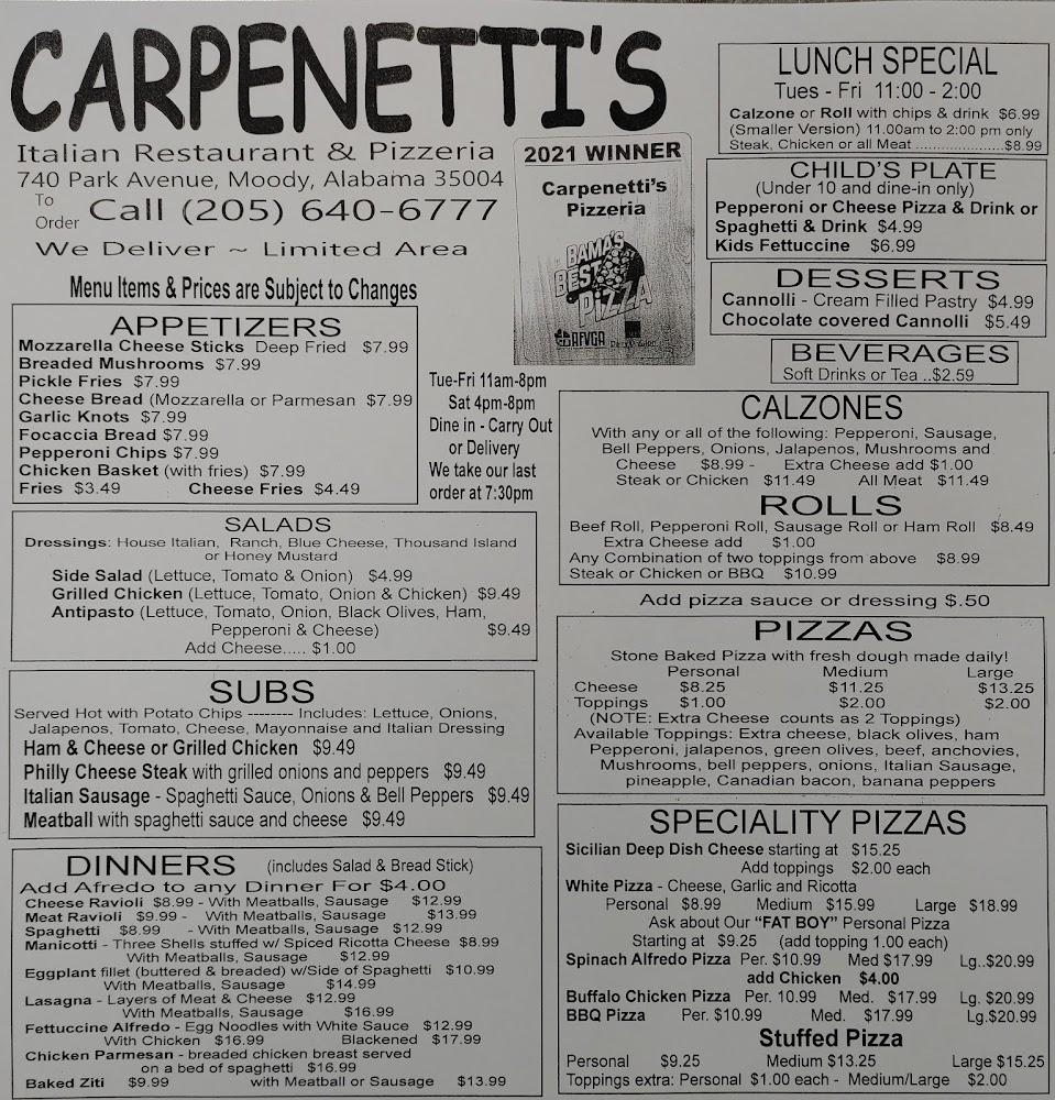 Carpenetti's Pizza Menu image 1